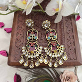 Vriksham Kavya Handpainted Kundan Multicolor Meenakari With Pear Drop Charms Earrings-G20158