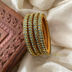 Dark Green Stone Silk Thread Kundan Bangle-Chand-G12279