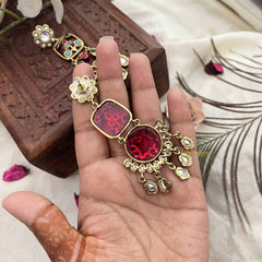 Vriksham Kavya Handpainted Kundan Multicolor Meenakari With Pear Drop Charms Earrings-G20158