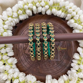 Vriksham Square Style Silk Thread Kundan Bangles-Green-G20834