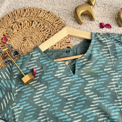 Vriksham Teal Green Handblock Cotton Short Kurti-VS4266