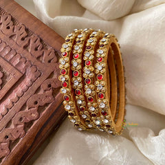 2 Line Red Stone Silk Thread Kundan Bangle -G12276