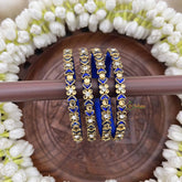 Vriksham Heart & Floral Style Silk Thread Kundan Bangles-Blue-G20837