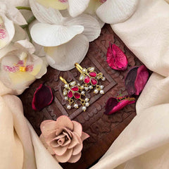 Vriksham Pushpika Style Pearl Drop Kundan Jadau Bugadi-White Red-J4138