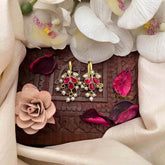 Vriksham Pushpika Style Pearl Drop Kundan Jadau Bugadi-White Red-J4138