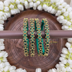 Vriksham Classic Green and Gold Style Silk Thread Kundan Bangles-G20842