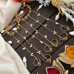 Vriksham Classic Matte Gold Five-Finger Bracelet with Delicate Pearl Chains Hath Phool-G22196