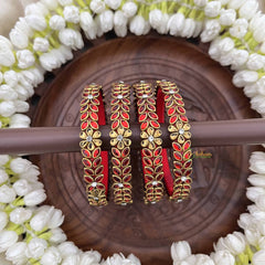 Vriksham Heritage-Inspired Red Meenakari Gold Style Silk Thread Kundan Bangles-G20843