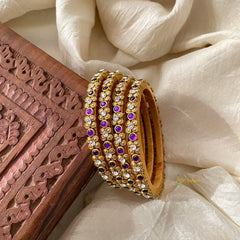 2 Line Purple Stone Silk Thread Kundan Bangle -G12274