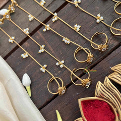 Vriksham Classic Matte Gold Five-Finger Bracelet with Delicate Pearl Chains Hath Phool-G22196