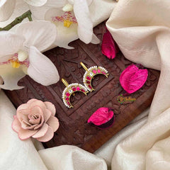 Vriksham Gold Plated half Moon Style With Pearls Detaling Kundan Jadau Bugadi-White Red-J4179