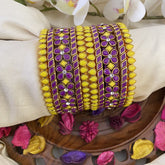 Vriksham Silk Thread Kundan Bridal Bangle-Yellow & Purple-G16230