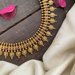 Vriksham Gold Look Alike Designer Long Neckpiece-Red-G17280