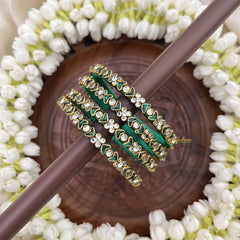 Vriksham Heart & Floral Style Silk Thread Kundan Bangles-Green-G20838