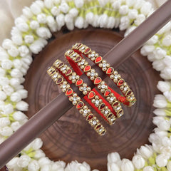 Vriksham Red Enamel Bangles With Antique Gold Finish Silk Thread Kundan Bangles-G20845