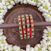 Vriksham Red Enamel Bangles With Antique Gold Finish Silk Thread Kundan Bangles-G20845