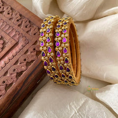 Purple Silk Thread Kundan Bangle-Tilak-G12259
