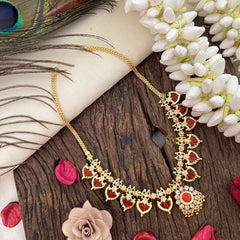 Vriksham Traditional Kerala Palakka Short Neckpiece-Red-12 Palakka-G17251