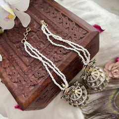 Vriksham Devika Kundan Red & Green Stone Tops With Pearl Strings & Mirror Dome Jhumka With Earchain-G20162