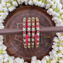 Vriksham Pink Floral & Traiange With Antique Gold Finish Silk Thread Kundan Bangles-G20847