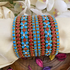 Vriksham Silk Thread Kundan Bridal Bangle-Sky Blue & Red-G16231