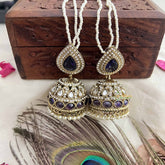 Vriksham Ira Blue Kundan Pearl String With Teardrop Stud & Dome Detailing Jhumka With Earchain-G20165