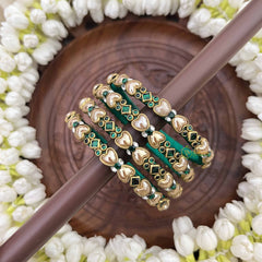 Vriksham Green Heart & Diagonal With Antique Gold Finish Silk Thread Kundan Bangles-G20848