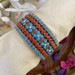 Vriksham Silk Thread Kundan Bridal Bangle-Sky Blue & Red-G16231