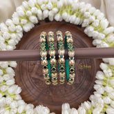 Vriksham Green Heart & Diagonal With Antique Gold Finish Silk Thread Kundan Bangles-G20848
