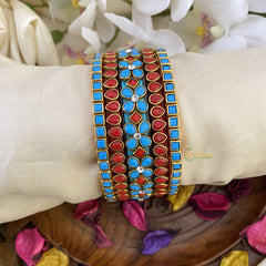 Vriksham Silk Thread Kundan Bridal Bangle-Sky Blue & Red-G16231