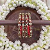Vriksham Royal Red Heart & Floral With Antique Gold Finish Silk Thread Kundan Bangles-G20849