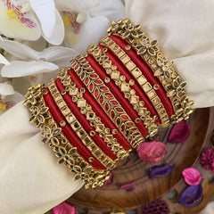 Vriksham Silk Thread Kundan Bridal Bangle Set-Red & Gold-G16241