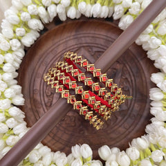 Vriksham Diagonal Red Antique Gold Finish Silk Thread Kundan Bangles-G20851