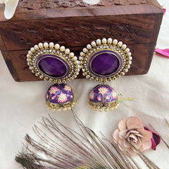 Vriksham Vintage Purple Stone & Hand-Painted Floral Jhumkas-G20168