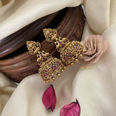 Vriksham Gold Look Alike Lakshmi Earring-Red Green-G17283