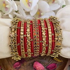 Vriksham Silk Thread Kundan Bridal Bangle Set-Red & Gold-G16241