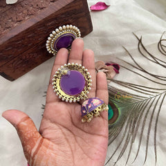 Vriksham Vintage Purple Stone & Hand-Painted Floral Jhumkas-G20168