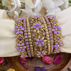 Vriksham Silk Thread Kundan Bridal Bangle Set-Lavender & Gold-G16234