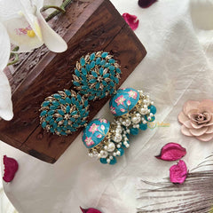 Vriksham Tortoise Meenakari Lotus Handpainted Floral Dome With Pearl & Tortoise Beads Jhumka-G20170