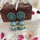 Vriksham Tortoise Meenakari Lotus Handpainted Floral Dome With Pearl & Tortoise Beads Jhumka-G20170