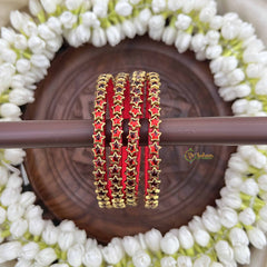 Vriksham Elegant Red Star Golden Detailing Antique Gold Finish Silk Thread Kundan Bangles-G20852