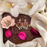 Vriksham Floral Pearls Motif Style With Pearls Drop Kundan Jadau Bugadi-Green Red-J4166