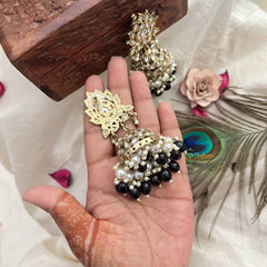 Vriksham Traditional Minakari Golden Dome With Black Beads & Pearls Jhumka-G20128