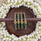 Vriksham Classic Ganesha Idol Green & White Gold Enamel Silk Thread Kundan Bangles-G20855