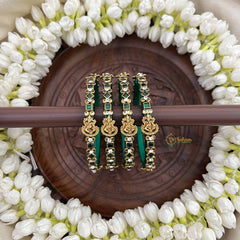 Vriksham Classic Ganesha Idol Green & White Gold Enamel Silk Thread Kundan Bangles-G20855
