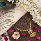 Gold Look Alike Pendant Lakshmi Neckpiece-Green-G15334