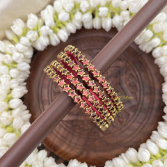 Vriksham Star Style Pink Gold Detailing Silk Thread Kundan Bangles-G20857