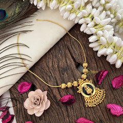 Gold Look Alike Pendant Lakshmi Neckpiece-Green-G15334