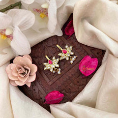 Vriksham Diya & Foral Style With pearls Drop Kundan Jadau Bugadi-White Red-J4175