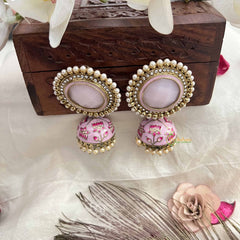 Vriksham Handcrafted Pink Floral Minakari With Pearl Beads Jhumka-G20119